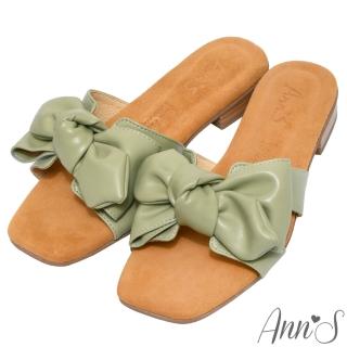 【Ann’S】水洗牛皮-立體大蝴蝶結木紋跟方頭涼鞋-版型偏小(綠)