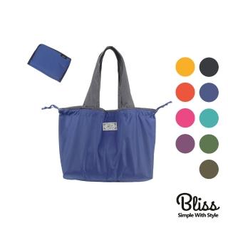 【Bliss BKK】拚色束帶收納購物袋 質感時尚 實用美觀(9色可選)