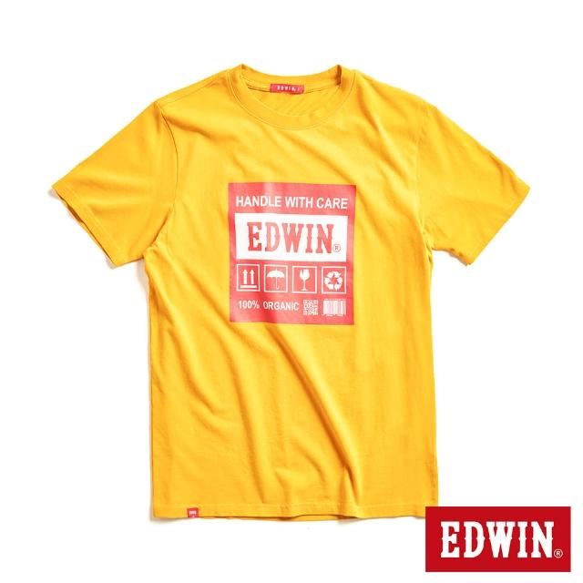 【EDWIN】男女裝 網路獨家↘標籤貼紙LOGO短袖T恤(黃色)
