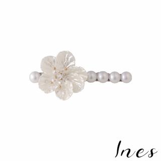 【INES】法式復古貝殼珍珠花朵造型一字夾 髮夾 邊夾(一字髮夾 珍珠髮夾 花朵髮夾)