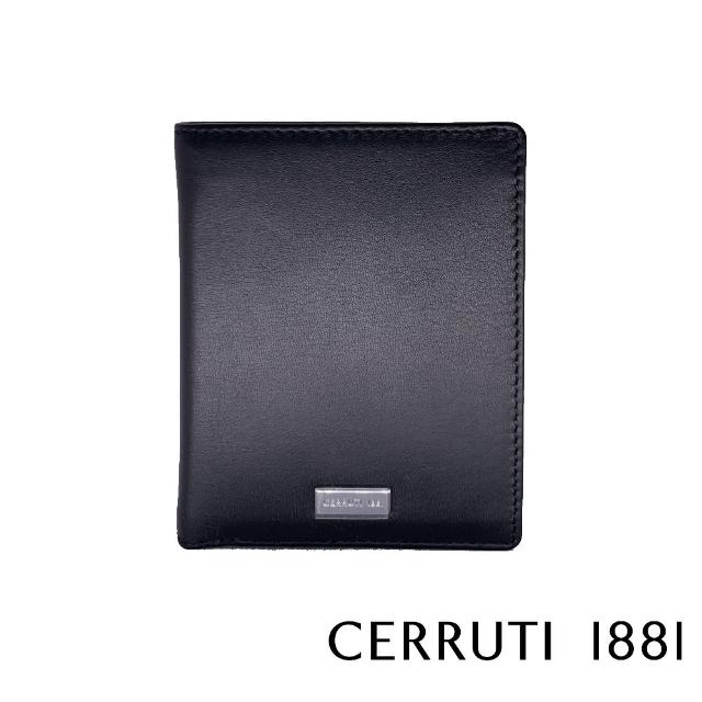 【Cerruti 1881】義大利百年精品 義大利頂級小牛皮9卡透明窗短夾皮夾 CEPU05434M(黑色 贈禮盒提袋)