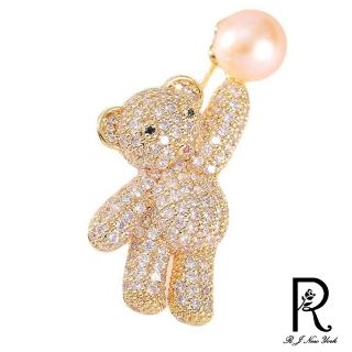 【RJ New York】氣球小熊水晶鑽珍珠華麗胸針別針兩用款(金色)