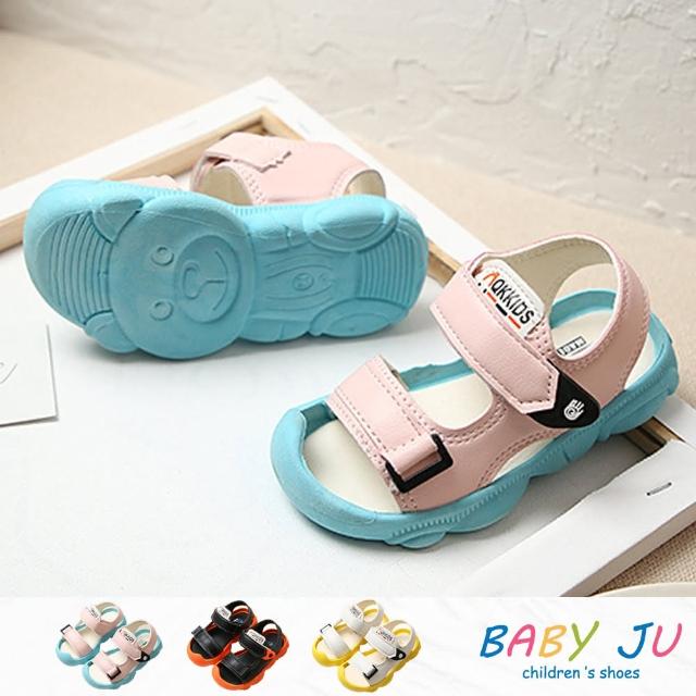 【BABY Ju 寶貝啾】繽紛休閒拼色軟底防滑涼鞋(現+預 黃色 / 藍色 / 黑色)