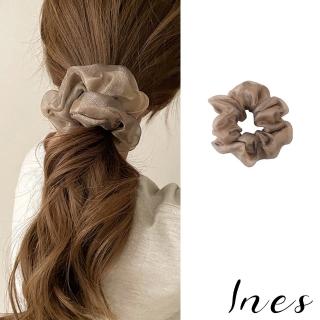 【INES】雪紡髮圈 網紗髮圈/法式雙層雪紡網紗純色造型大腸圈 髮圈(3色任選)