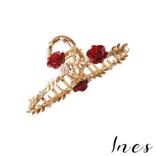 【INES】玫瑰抓夾 花朵抓夾 珍珠抓夾/復古法式玫瑰花朵珍珠造型抓夾 鯊魚夾 馬尾夾(2色任選)