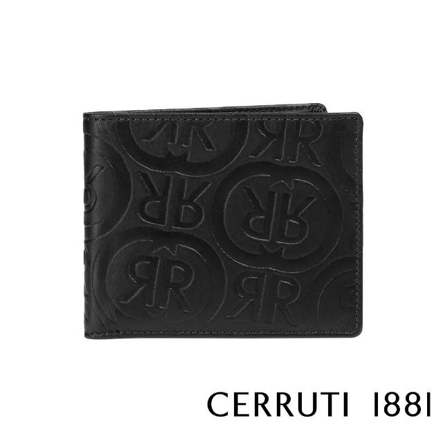 【Cerruti 1881】義大利百年精品 義大利頂級小牛皮4卡零錢袋短夾皮夾 CEPU05410M(黑色 贈禮盒提袋)