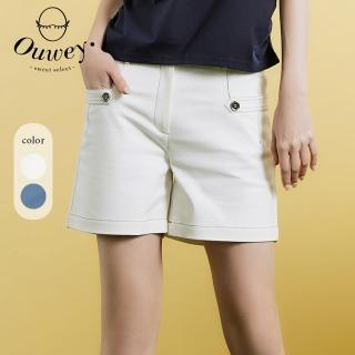 【OUWEY 歐薇】俏皮撞色車線造型口袋短褲(兩色；S-L；3222256009)