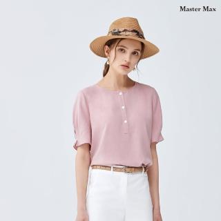 【Master Max】亞麻混天絲棉舒適圓領袖造型短袖上衣(8217009)