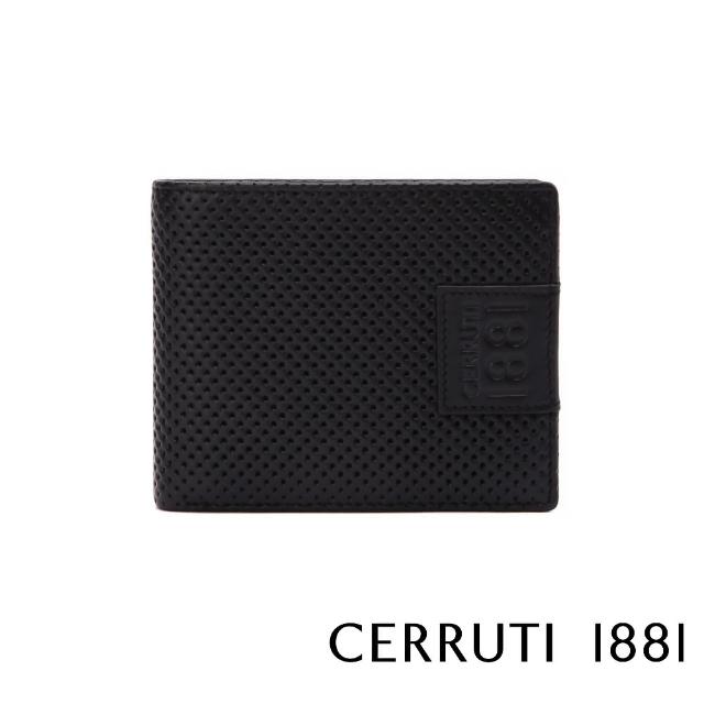 【Cerruti 1881】義大利百年精品 義大利頂級小牛皮4卡零錢袋短夾皮夾 CEPU05540M(黑色 贈禮盒提袋)
