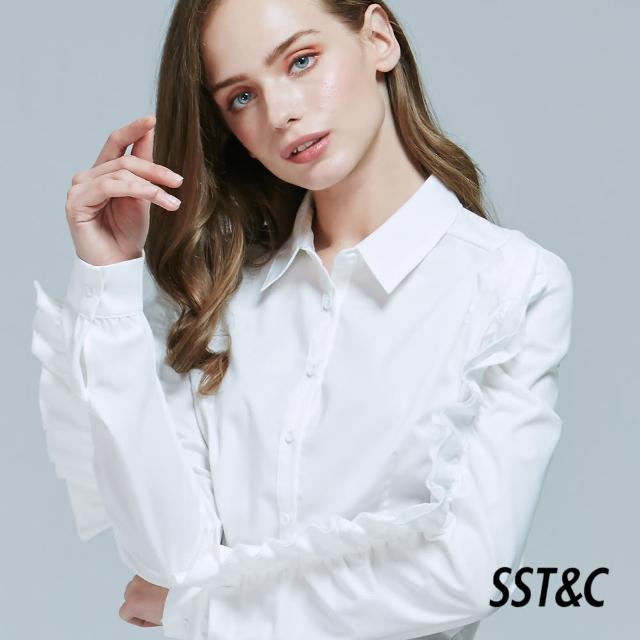 【SST&C 出清２折】白色荷葉邊袖襯衫7671809001