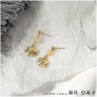 【Akiko Sakai】手作風格天然石復古迷你大象耳環