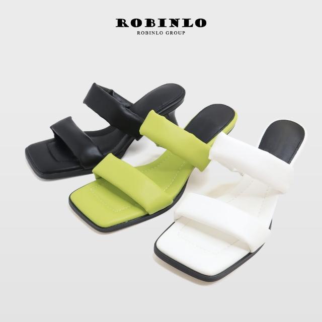 【Robinlo】舒適雲朵寬帶方頭粗跟涼拖鞋SPENCE(黑色/綠色/白色)