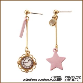 【Akiko Sakai】日系星星鐘錶造型精緻長款鑲鑽耳環