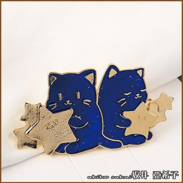 【Akiko Sakai】宇宙星空藍貓五角星造型髮夾