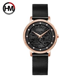 【HANNAH MARTIN】英倫簡約腕錶-黑面米蘭帶(HM-1073-W4)