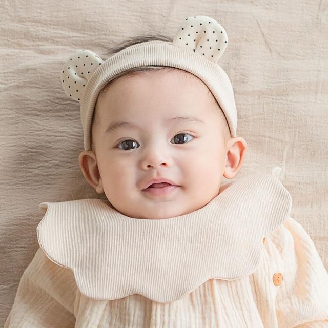【Happy Prince】韓國製 Creamy熊熊嬰兒童髮飾+花瓣圍兜2件組(女童頭花口水巾)