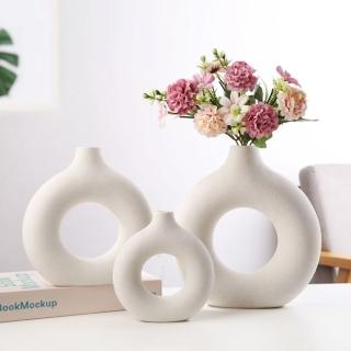 【JEN】北歐創意陶瓷圓圈造型花器花瓶工藝品桌面擺飾居家裝飾(小)