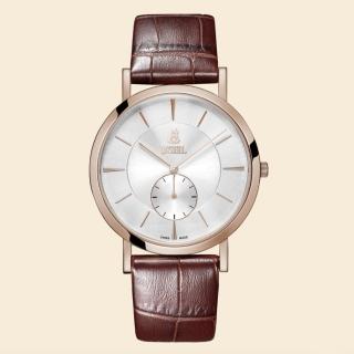 【E.BOREL 依波路】典雅系列 獨立小秒針紳士腕錶-皮錶帶39mm(GGR850N-23591BR 對錶 情侶錶)
