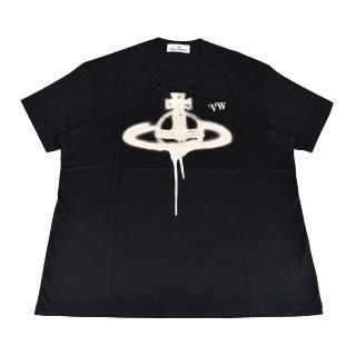 【Vivienne Westwood】Vivienne Westwood刺繡字LOGO印花圖案圓領短袖T恤(黑)