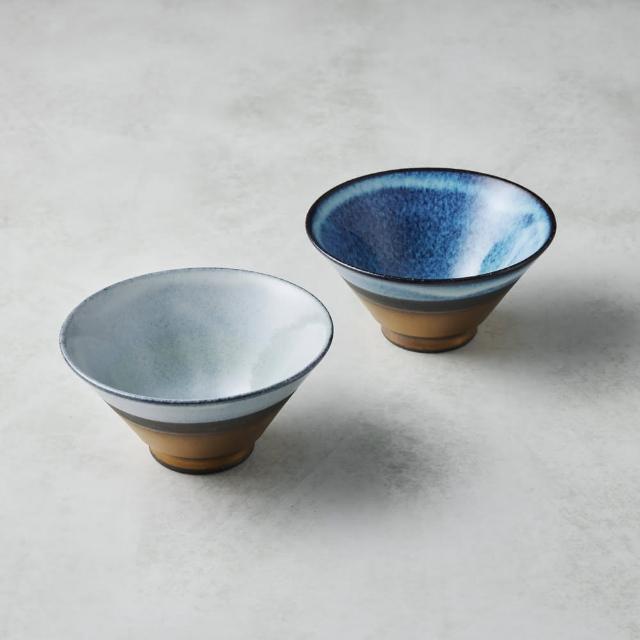 【有種創意食器】日本美濃燒 - 釉彩青白對碗 - 禮盒組(2件式 - 12.5cm)