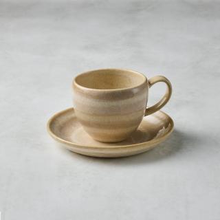 【有種創意食器】日本美濃燒 - 圓釉咖啡杯碟組 - 白茶色(2件式 - 200 ml)
