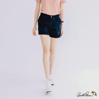 【Arnold Palmer 雨傘】女裝-斜紋同色滿版繡花五分褲(深藍)