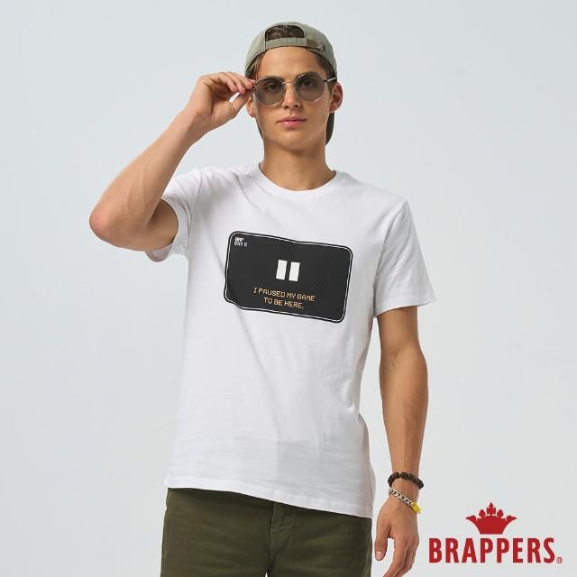 【BRAPPERS】男款 電玩印花系列-暫停鍵LOGO印花T恤(白)