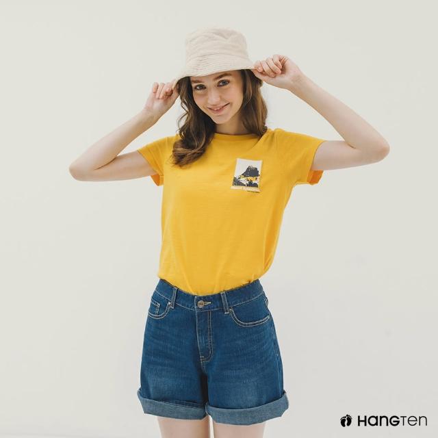 【Hang Ten】女裝-純棉台灣山岳印花短袖T恤(黃)