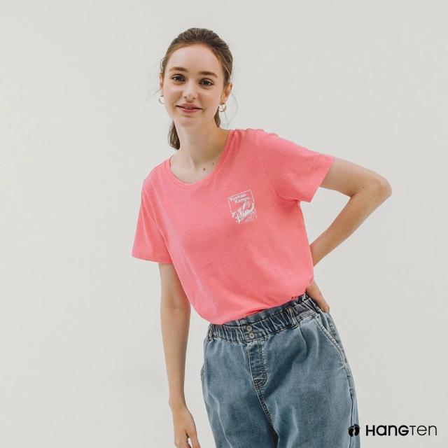 【Hang Ten】女裝-純棉玉山山岳印花短袖T恤(粉)