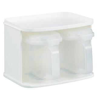 【小禮堂】INOMATA 塑膠調味罐2入組附收納架 720ml 《白款》(平輸品)