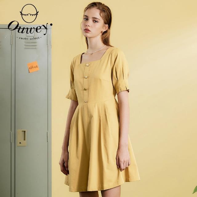 【OUWEY 歐薇】俏皮甜心造型排釦鬆緊洋裝(黃色；S-L；3222087031)