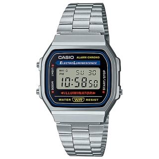 【CASIO 卡西歐】文青復古方型數位不鏽鋼腕錶/銀(A168WA-1W)