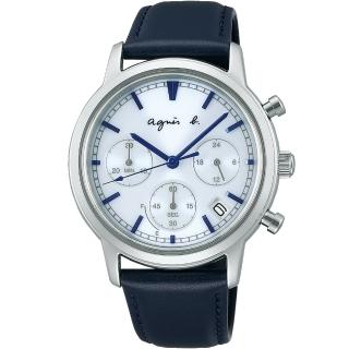 【agnes b.】法式簡約太陽能計時腕錶 手錶 指針錶 禮物(VR42-KRH0B/BZ5008X1)
