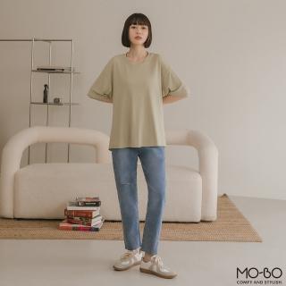【MO-BO】重疊綁帶設計彈性羅紋TEE(上衣)