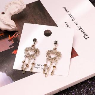 【BBHONEY】韓國設計 愛心鑲鑽 水晶流蘇耳針 耳飾(網美必備款)