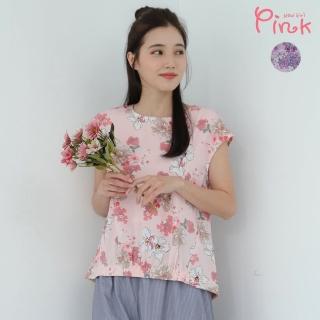 【PINK NEW GIRL】浪漫滿版花卉寬肩袖雪紡背心/上衣 L3204RD(2色)