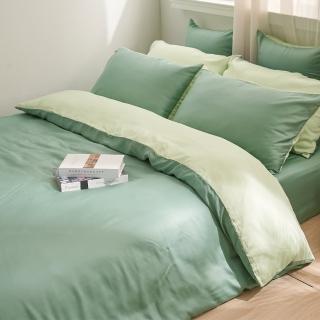 【戀家小舖】60支100%天絲枕套被套床包四件組-雙人(永恆系列-森林綠)