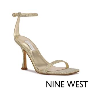 【NINE WEST】YESS3 一字帶繞踝方頭細跟涼鞋-金色