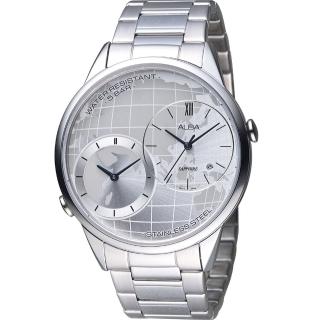 【ALBA】雅柏 兩地時間大錶徑腕錶(DM03-X002S 銀 AZ9013X1)