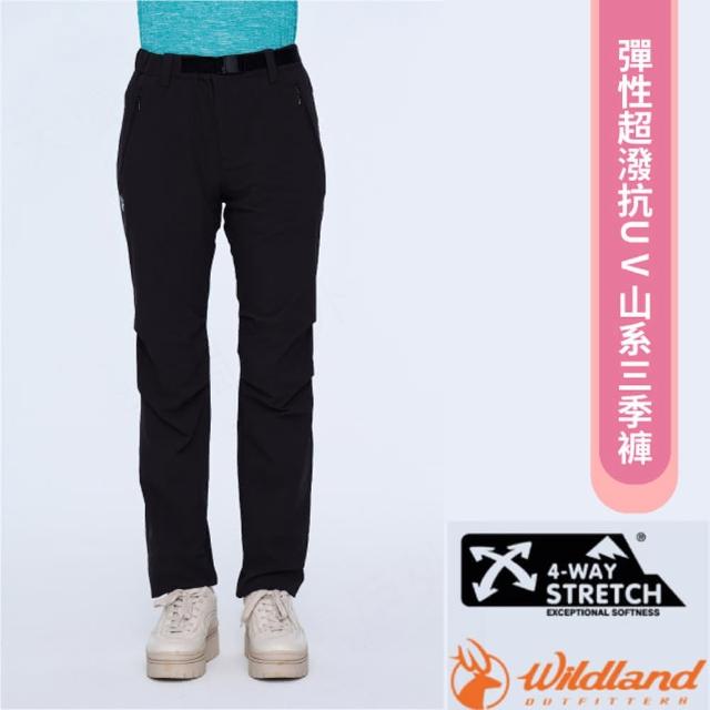 【Wildland 荒野】女款 N66彈性超潑抗UV山系三季褲.休閒運動長褲(0B01335-54 黑色)
