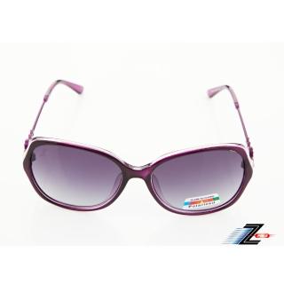 【Z-POLS】時尚潮流紫紅圖騰水鑽邊設計 搭漸層Polarized寶麗來偏光黑紫抗UV400太陽眼鏡(時尚有型好穿搭)