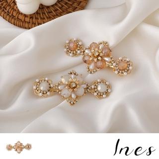 【INES】一字髮夾 珍珠髮夾 寶石髮夾/法式復古珍珠寶石花朵造型一字髮夾 邊夾 瀏海夾(2色任選)