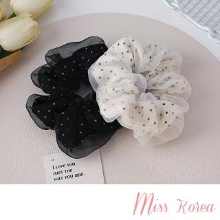 【MISS KOREA】網紗髮圈 雙層髮圈/韓國設計浪漫網紗雙層波點造型大腸圈 髮圈(2色任選)