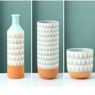 【JEN】北歐創意三角花紋陶瓷花瓶花器居家裝飾桌面擺飾(3款可選)