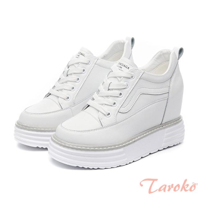 【Taroko】純色學院街頭真牛皮厚底增高鞋(白色)