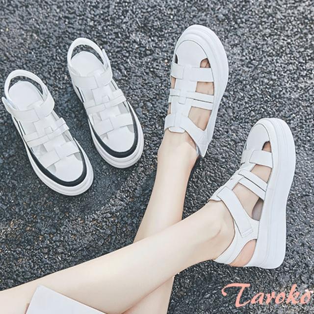 【Taroko】純色羅馬夏季真牛皮厚底增高鞋(2色可選)
