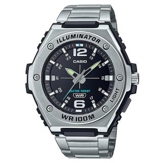 【CASIO 卡西歐】金屬工業風指針不鏽鋼腕錶/銀x黑面(MWA-100HD-1A)