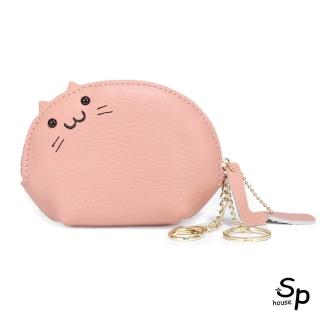【Sp house】日系可愛小貓咪牛皮拉鍊零錢包化妝包收納包(5色可選)