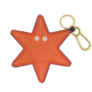 【LOEWE 羅威】可愛海星造型牛皮雙釦鑰匙圈吊飾(橘)