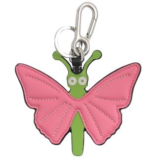 【LOEWE 羅威】壓印LOGO牛皮綁結蝴蝶造型鑰匙圈吊飾(粉綠)